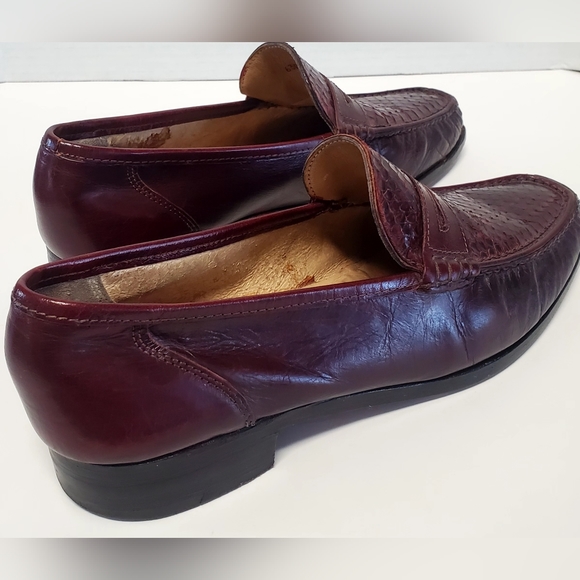 Nettleton Shoes Handcrafted Italy 6305 10M Snakeskin Fire-Red/Brown Penny Loafer - Picture 7 of 12